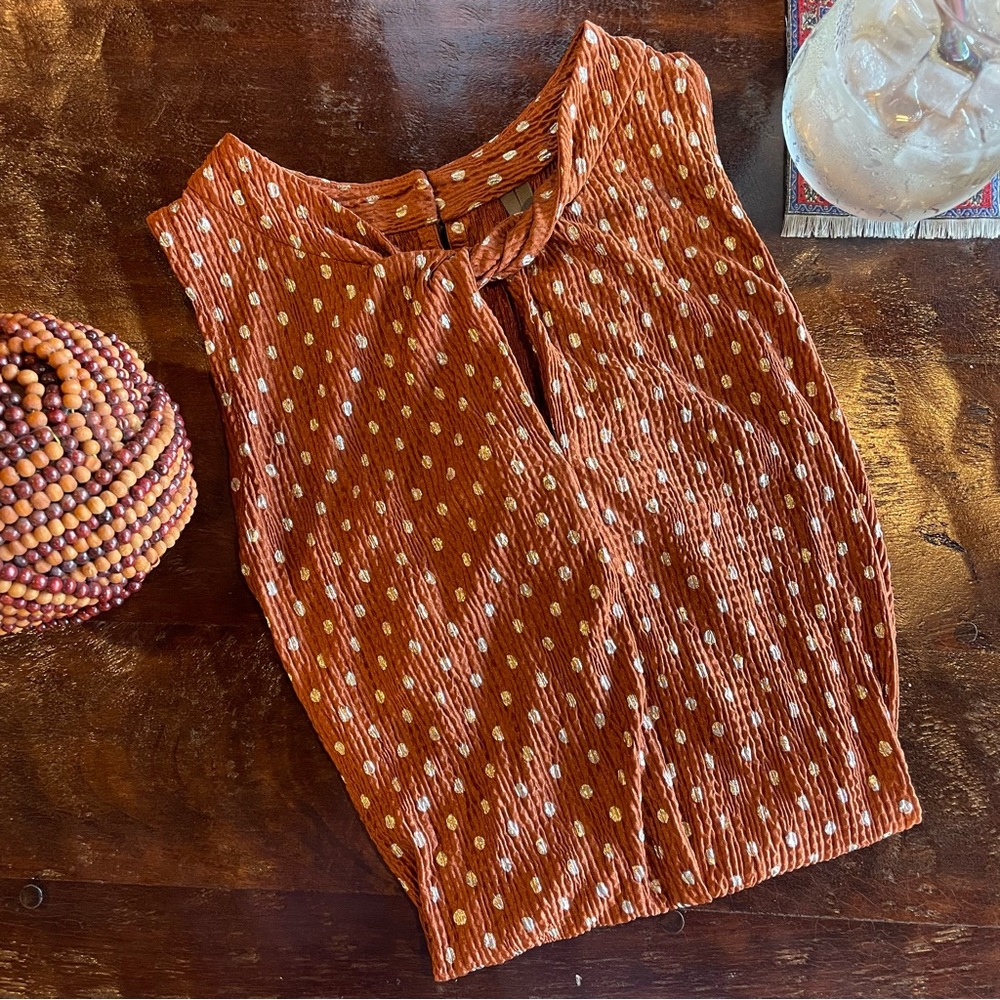 Anthropologie Rust Orange Sleeveless Dot-Print Top
